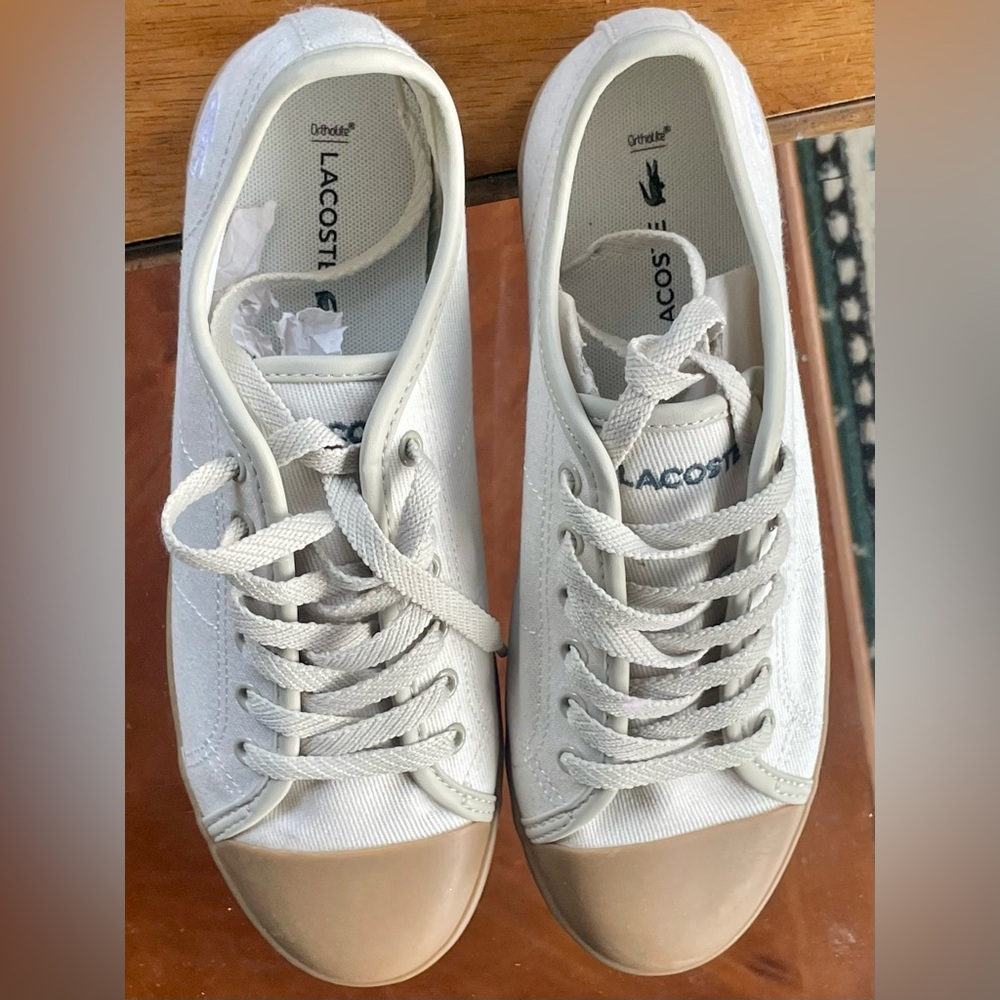 Lacoste Ziane 220 1 CFA Canvas Sneakers - Off White/Brown Sole - Size 7